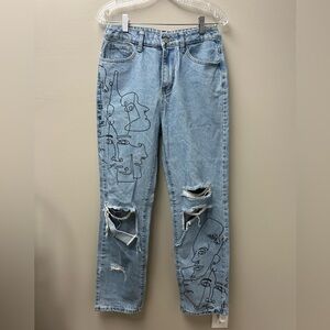 Shein Line Art Ripped Loose‎ Baggy Women’s Jeans
